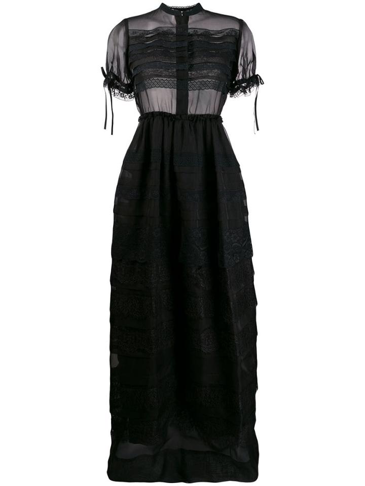 Dice Kayek Sheer Embroidered Flared Gown - Black