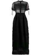 Dice Kayek Sheer Embroidered Flared Gown - Black