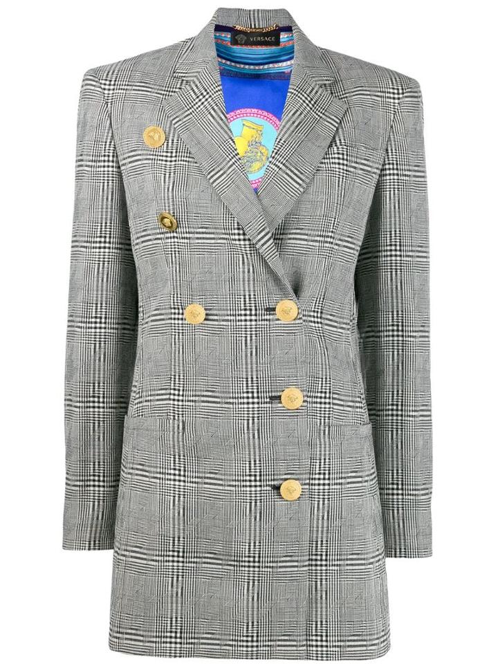 Versace Double-breasted Check Blazer - Black