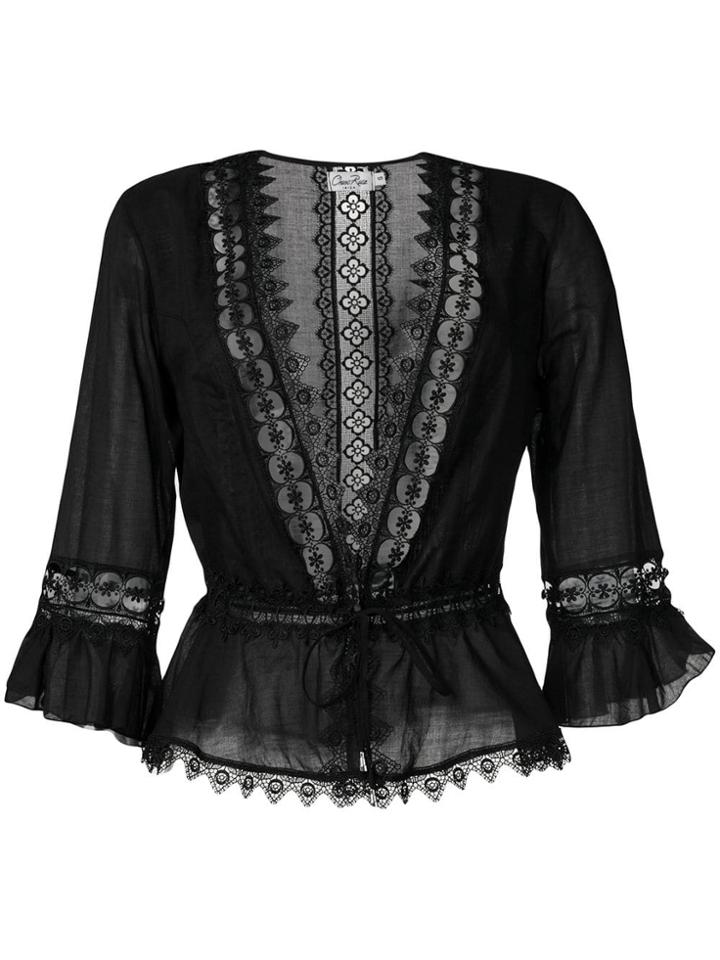 Charo Ruiz Embroidered Waist-tied Blouse - Black