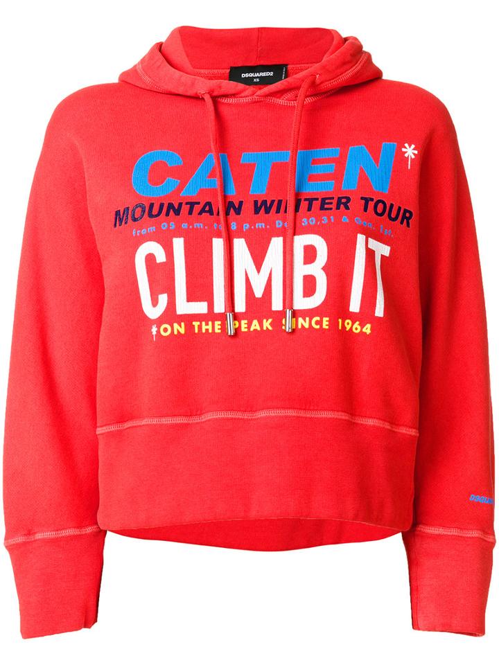 Dsquared2 - Climb It Printed Oversized Hoodie - Women - Cotton/spandex/elastane - S, Red, Cotton/spandex/elastane