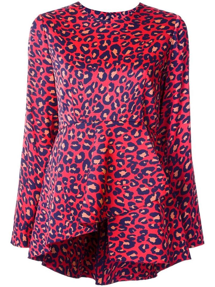 Goen.j Leopard Print Blouse, Women's, Size: Medium, Red, Polyester/polyurethane/bemberg