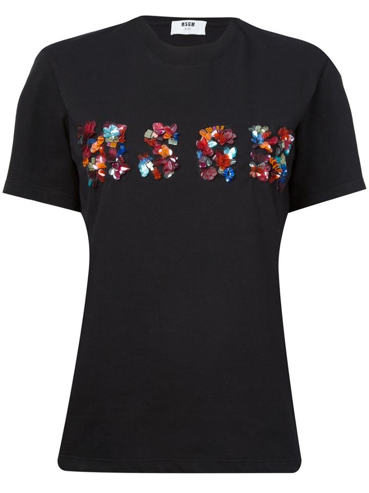 Msgm - Embellished Logo T-shirt - Women - Cotton - S, Black, Cotton