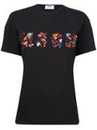 Msgm - Embellished Logo T-shirt - Women - Cotton - S, Black, Cotton
