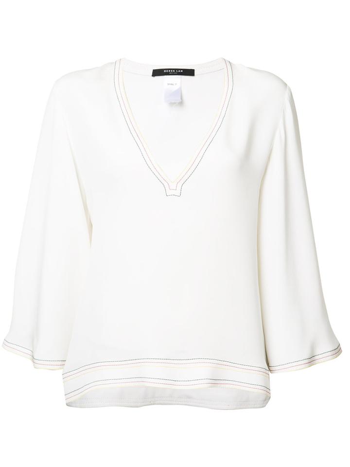 Derek Lam V-neck Shift Blouse, Women's, Size: 40, White, Silk