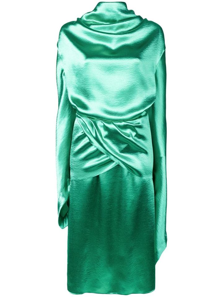 Christopher Kane Crinkle Satin Drape Dress - Green