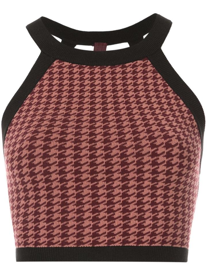 Nagnata Houndstooth Strap Back Crop Sports Top - Pink