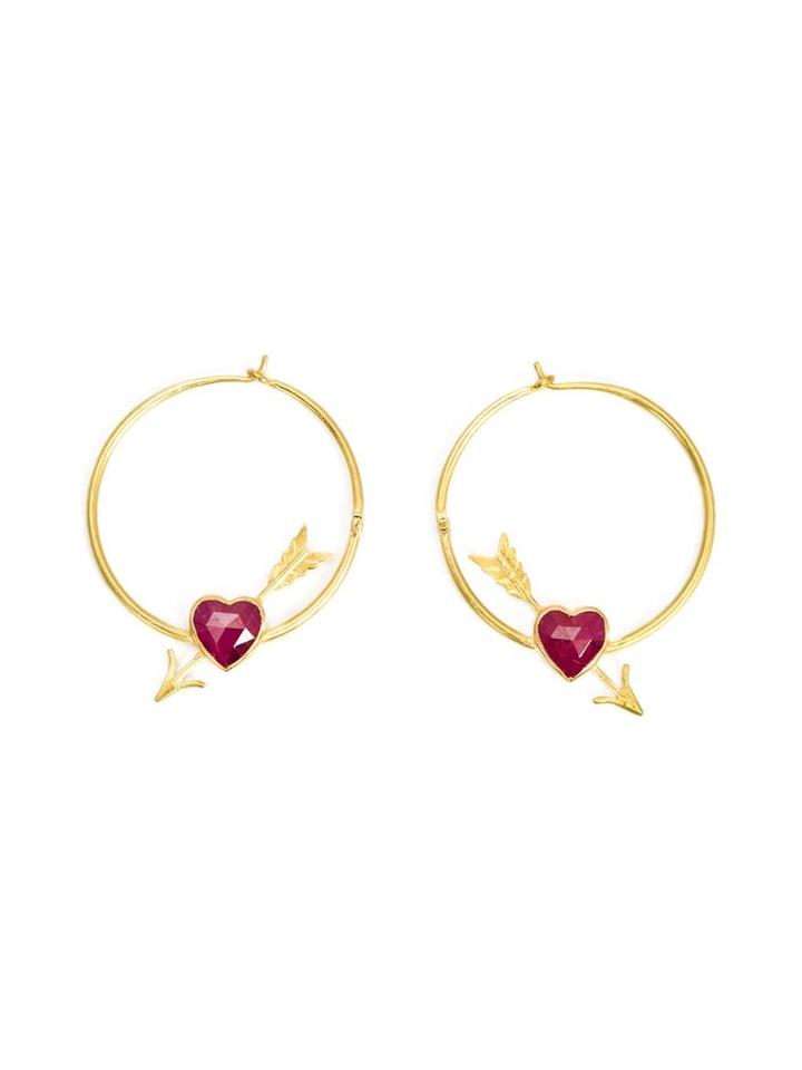 Marie Helene De Taillac Cupid's Arrow Ruby Heart Hoop Earrings