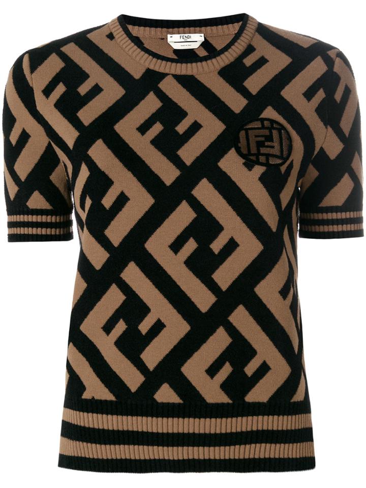Fendi Ff Logo Knit Top - Brown