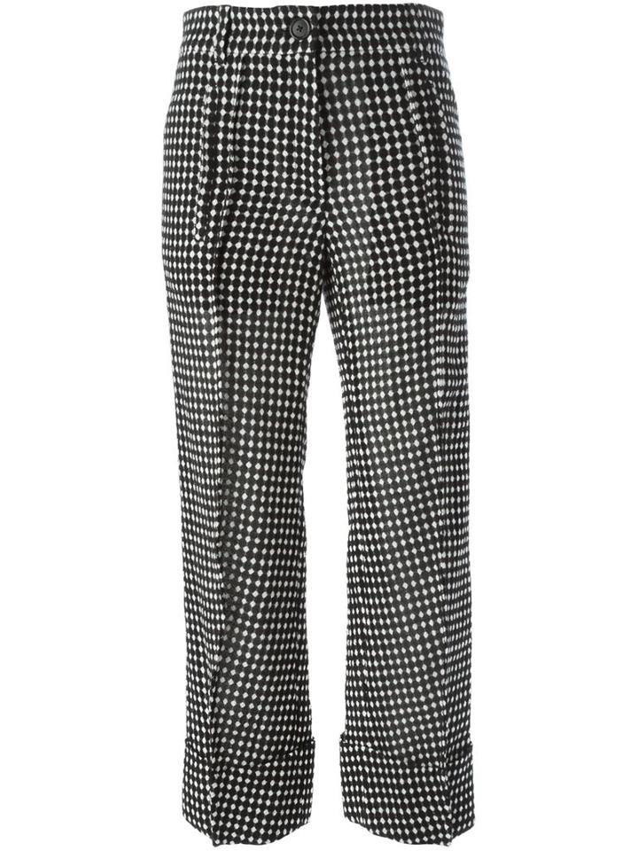 Ann Demeulemeester Rhombus Print Trousers, Women's, Size: 36, Black, Cotton/nylon/rayon/wool