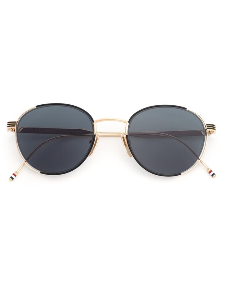 Thom Browne Eyewear Black Enamel & 12k Gold Sunglasses - Metallic