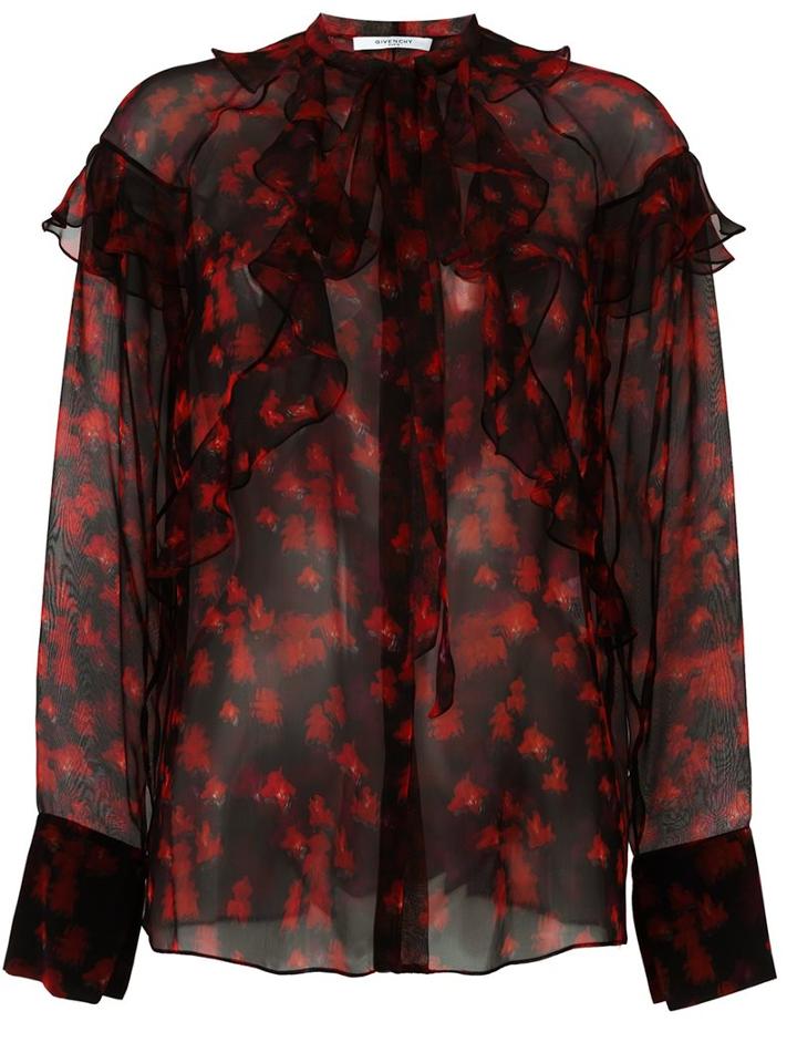 Givenchy Printed Sheer Shirt, Women's, Size: 38, Black, Silk