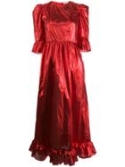 Batsheva Metallic Ruffle Trim Midi Dress - Red