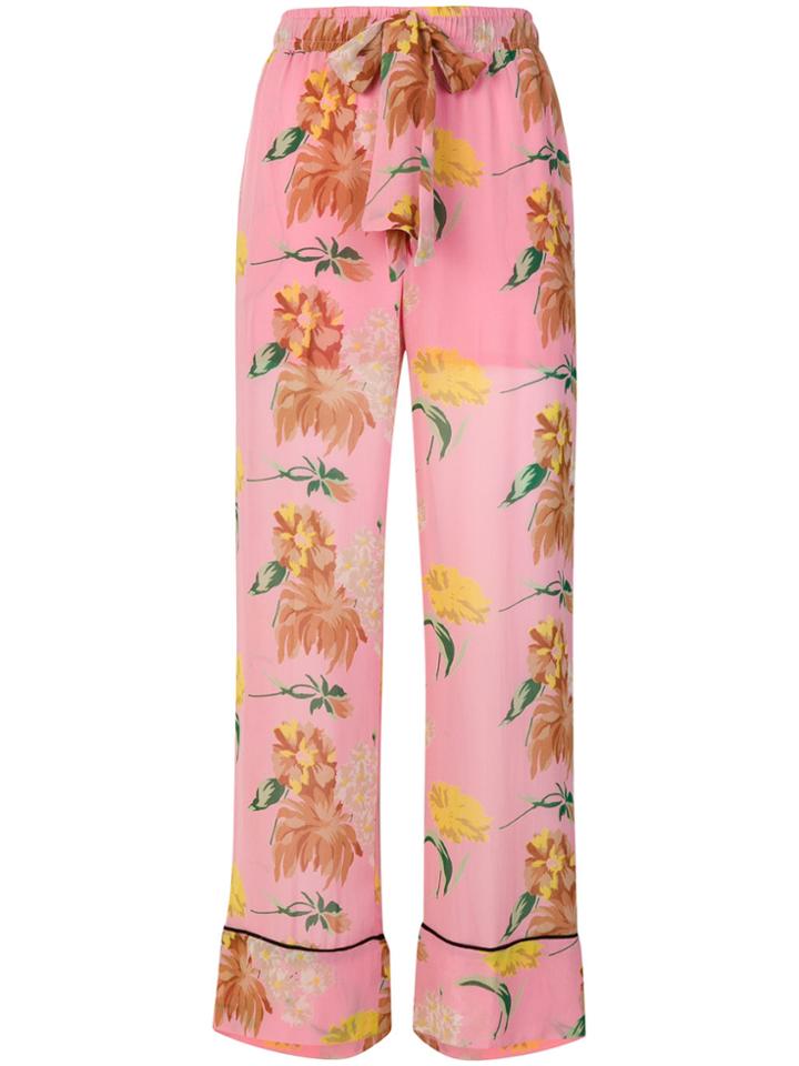 Ganni Floral Embroidered Trousers - Pink & Purple