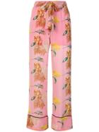 Ganni Floral Embroidered Trousers - Pink & Purple