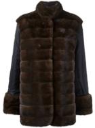 Simonetta Ravizza Panelled Fur Coat, Women's, Size: 40, Brown, Mink Fur/polyamide/suede/viscose
