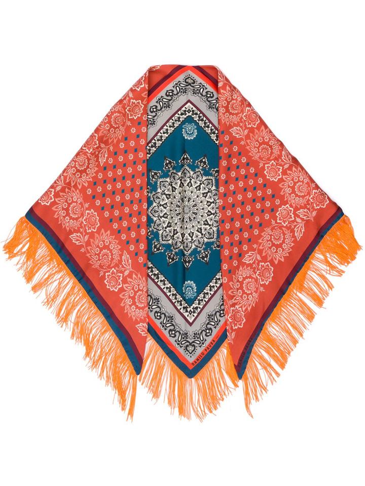 Paura Bandana Print Silk Scarf - Orange