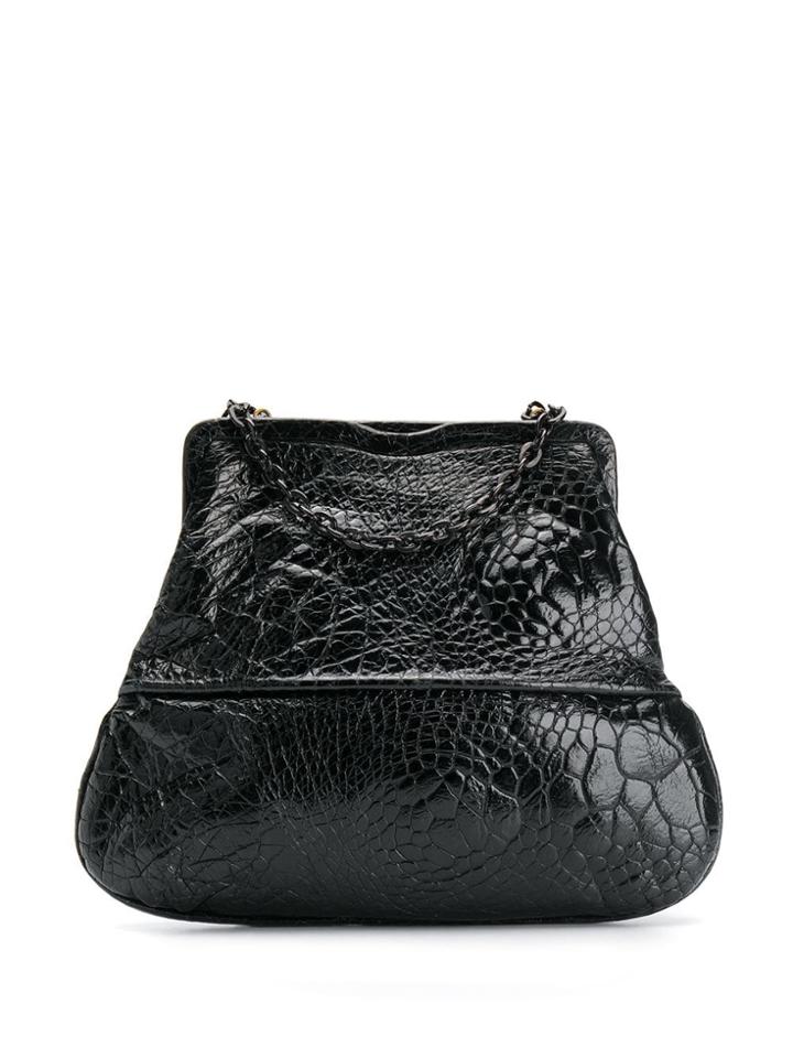 Fendi Vintage 1990's Crocodile Embossed Tote - Black