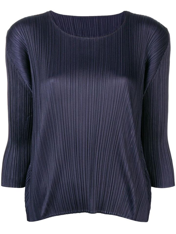Pleats Please By Issey Miyake Three-quarter Sleeved Blouse - Blue