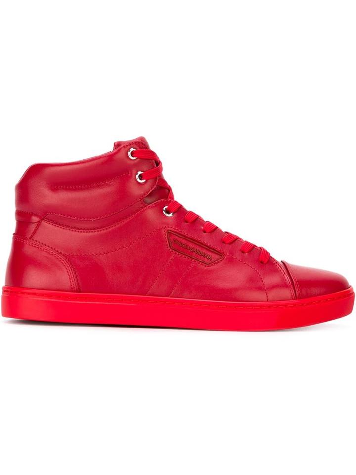 Dolce & Gabbana Classic Hi-top Sneakers, Men's, Size: 42.5, Red, Calf Leather/rubber/leather