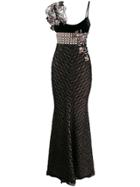 Talbot Runhof Floral Embroidery Gown - Black