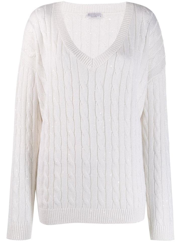 Brunello Cucinelli V-neck Jumper - White