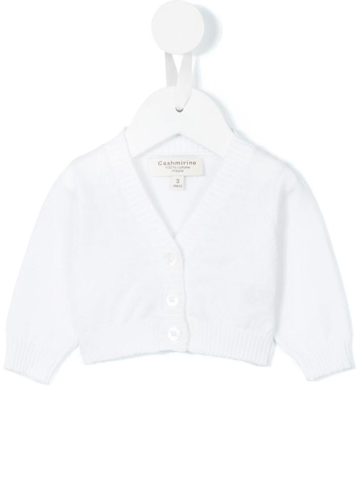 Cashmirino - V-neck Cardigan - Kids - Supima Cotton - 9 Mth, Infant Girl's, White