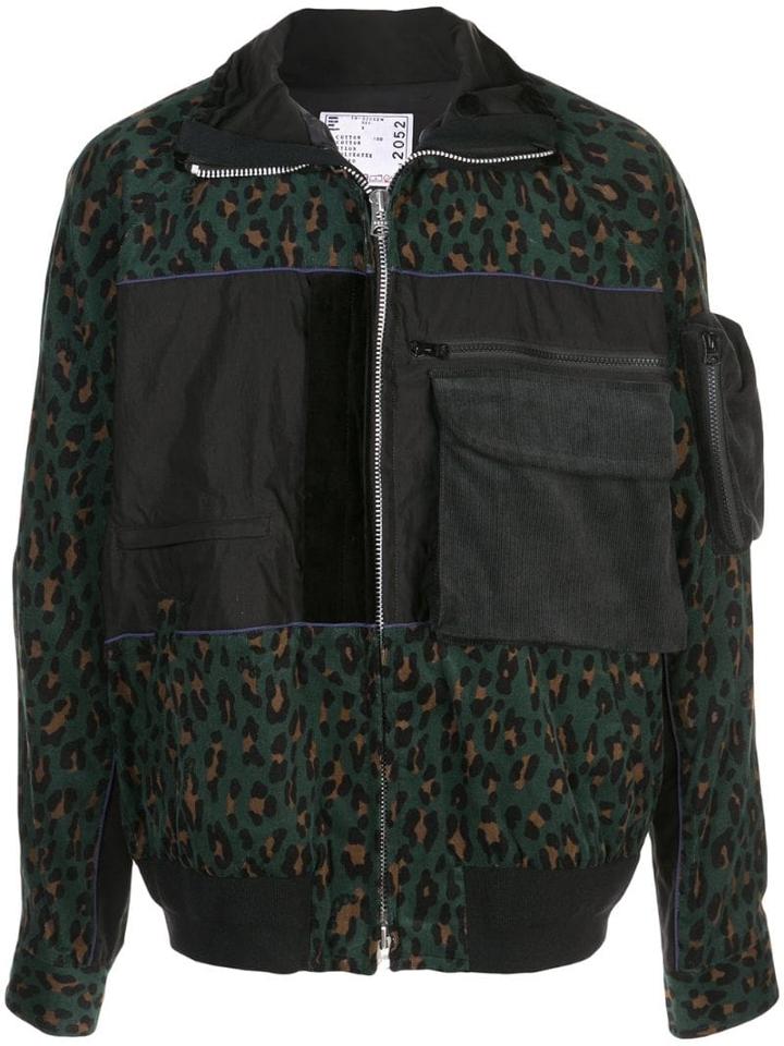 Sacai Leopard Print Zip-up Jacket - Black