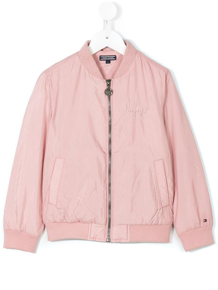 Tommy Hilfiger Junior - Hilfiger Embroidered Bomber Jacket - Kids - Cotton/polyester - 16 Yrs, Pink/purple