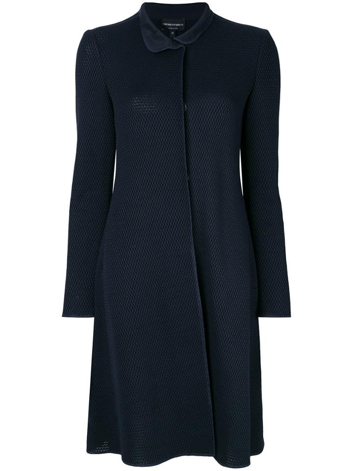 Emporio Armani Perforated Single Breasted Coat - Blue