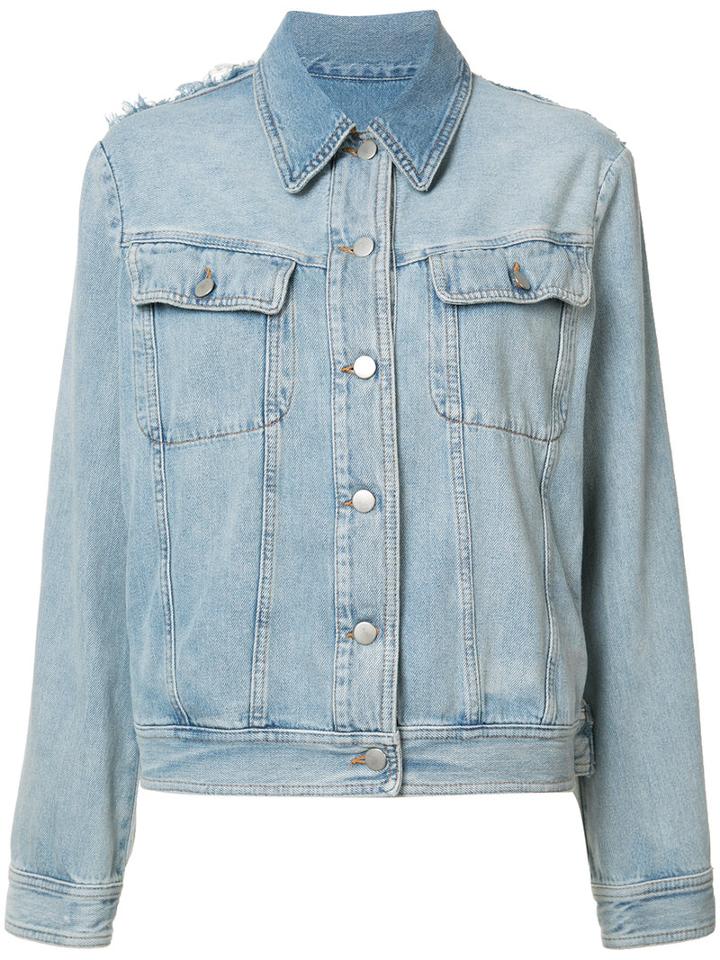Mm6 Maison Margiela Frayed Detail Denim Jacket, Women's, Size: 38, Blue, Cotton