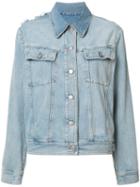 Mm6 Maison Margiela Frayed Detail Denim Jacket, Women's, Size: 38, Blue, Cotton
