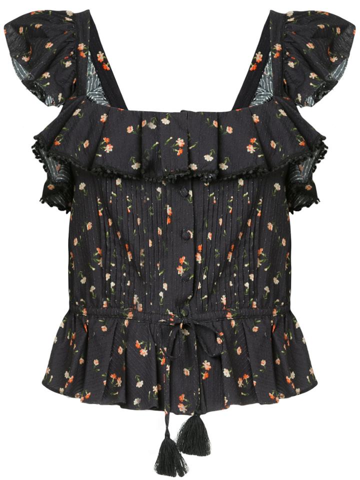 Sea Margaux Ditsy Floral Flutter Sleeve Top - Black