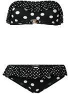 Dolce & Gabbana - Ruffled Polka Dot Bikini - Women - Polyamide/spandex/elastane - Ii, Black, Polyamide/spandex/elastane