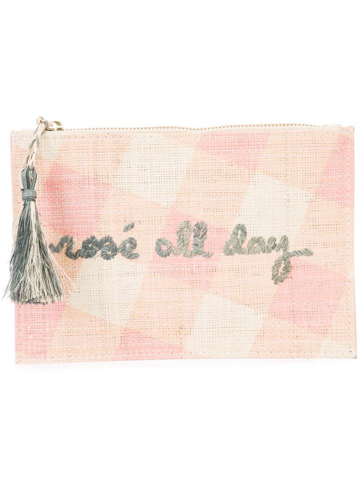 Kayu - Checked Top Zip Clutch - Women - Straw - One Size, Pink/purple, Straw