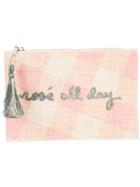 Kayu - Checked Top Zip Clutch - Women - Straw - One Size, Pink/purple, Straw