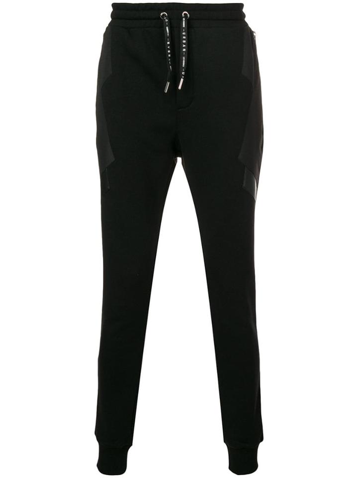 Les Hommes Back Stripe Side Zip Track Pants - Black
