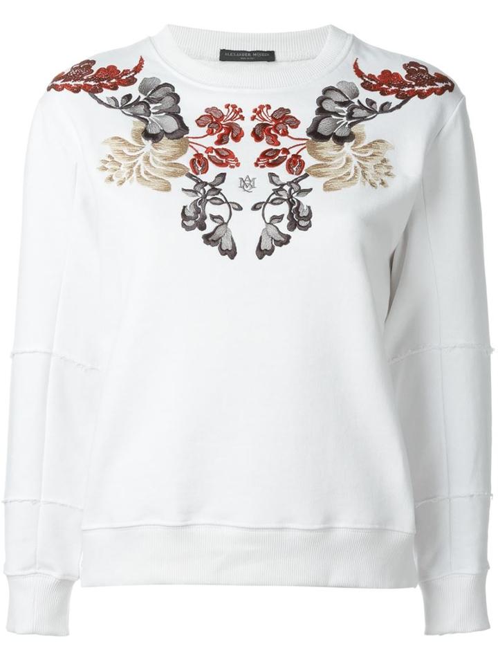 Alexander Mcqueen Floral Embroidered Sweatshirt, Women's, Size: 44, White, Cotton/viscose/polyester
