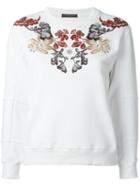 Alexander Mcqueen Floral Embroidered Sweatshirt, Women's, Size: 44, White, Cotton/viscose/polyester