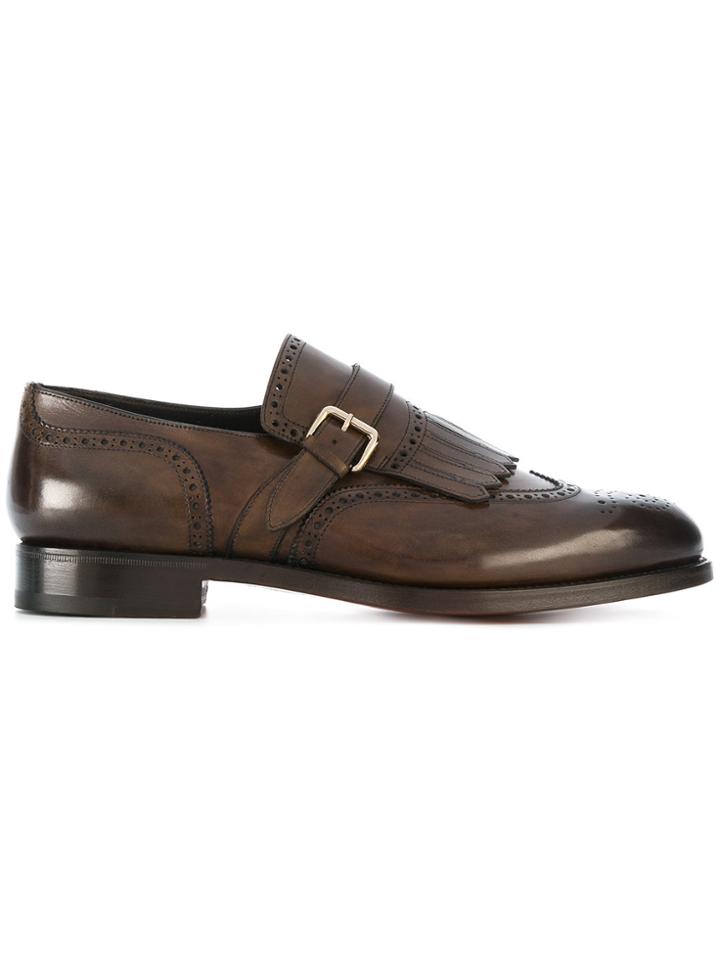 Santoni Fringed Monk Shoes - Brown