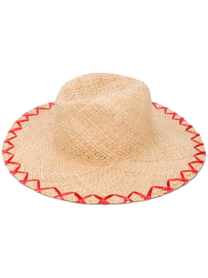 Inverni - Embroidered Straw Hat - Women - Straw - One Size, Women's, Nude/neutrals, Straw