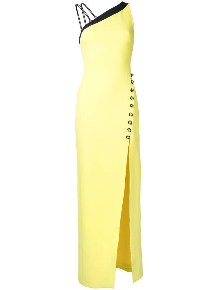 David Koma - Asymmetric Shoulders Long Dress - Women - Spandex/elastane/acetate/viscose - 12, Yellow/orange, Spandex/elastane/acetate/viscose