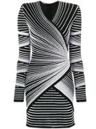 Balmain Structured Shoulder Stitched Stripe Mini Dress - Black