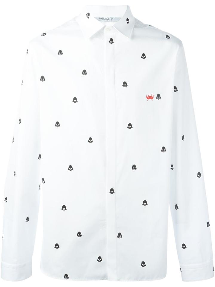 Neil Barrett Dark Vador Print Shirt, Men's, Size: 42, White, Cotton