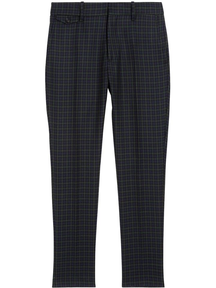 Burberry Slim Fit Tartan Wool Tailored Trousers - Blue