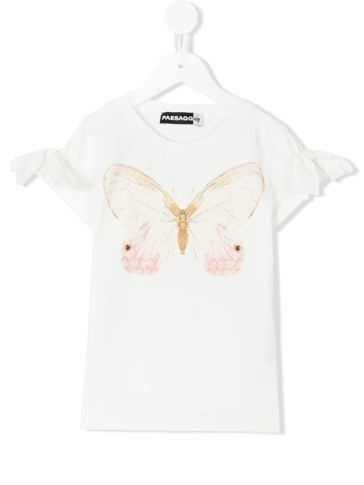 Paesaggino - Embellished Butterfly T-shirt - Kids - Cotton/spandex/elastane - 8 Yrs, Nude/neutrals