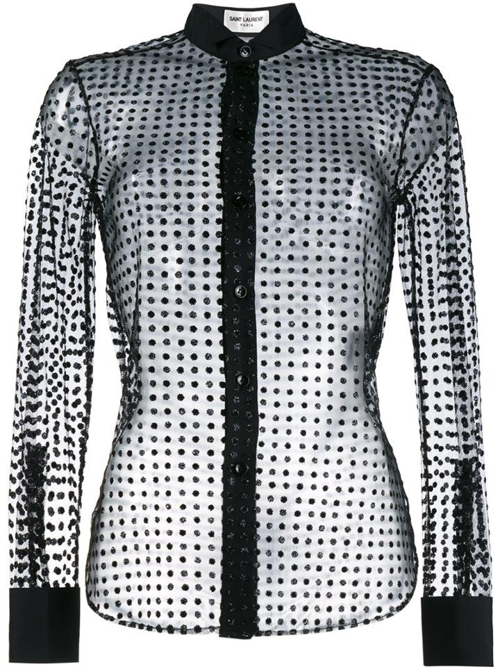Saint Laurent Tulle Flock Polka Dot Shirt