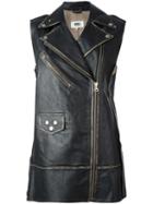 Mm6 Maison Margiela Elongated Biker Jacket, Women's, Size: 40, Black, Calf Leather