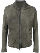Giorgio Brato Leather Zipped Jacket, Men's, Size: 56, Grey, Silk/cotton/leather/spandex/elastane