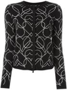 Armani Jeans Hearts Motif Cardigan, Women's, Size: 42, Black, Wool/cotton